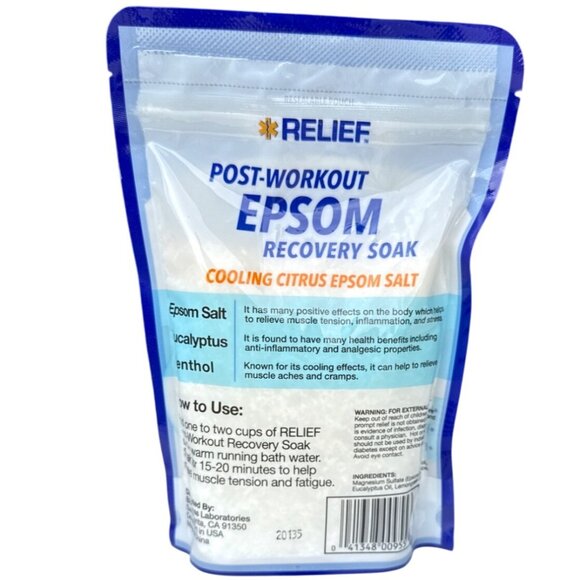 Relief Post-Workout Epsom Recovery Soak Cooling Citrus Eucalyptus Menthol Salt - Picture 2 of 2